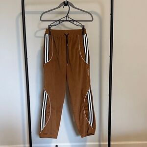 Brown Track Pants with White and Black Stripes